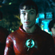 Ezra Miller as two versions of Barry Allen and Sasha Calle (right) as Supergirl in The Flash.